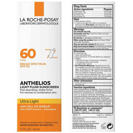Anthelios Ultra Light Fluid Facial Sunscreen SPF 60(Exp-5-2027)