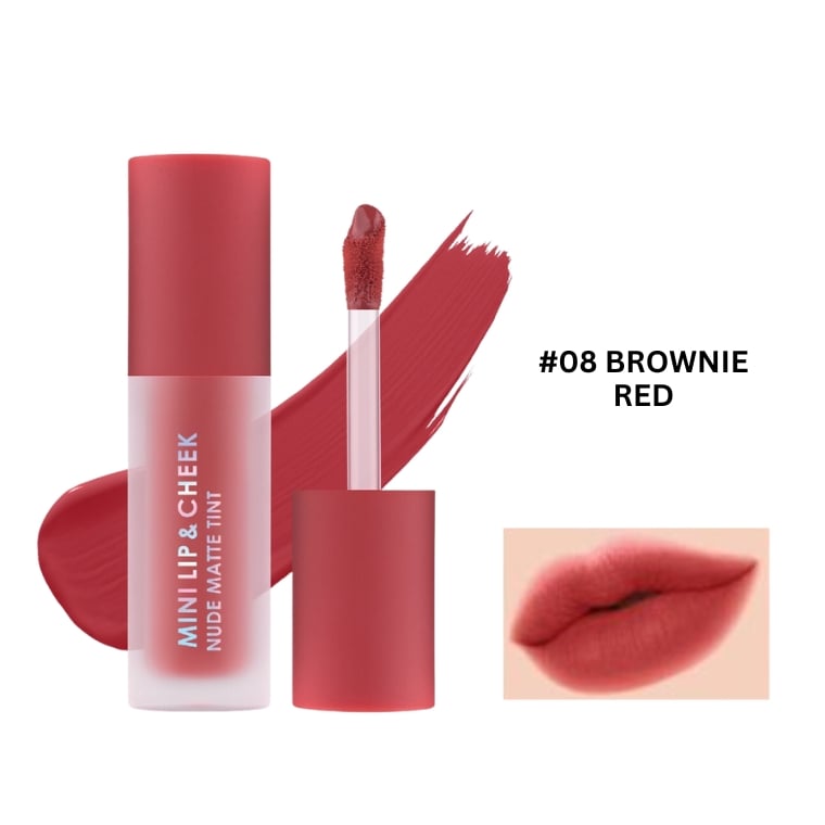 Cathy Doll Mini Lip & Cheek Nude Matte Tint #08 BROWNIE RED