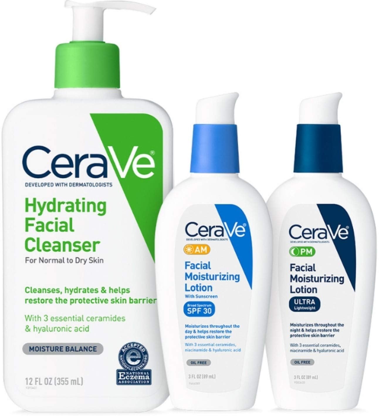 Cerave Hydrating Bundle for normal to dry skin (Hydrating Facial Cleanser + AM Facial Moisturizing Lotion + PM Facial Moisturizing Lotion)