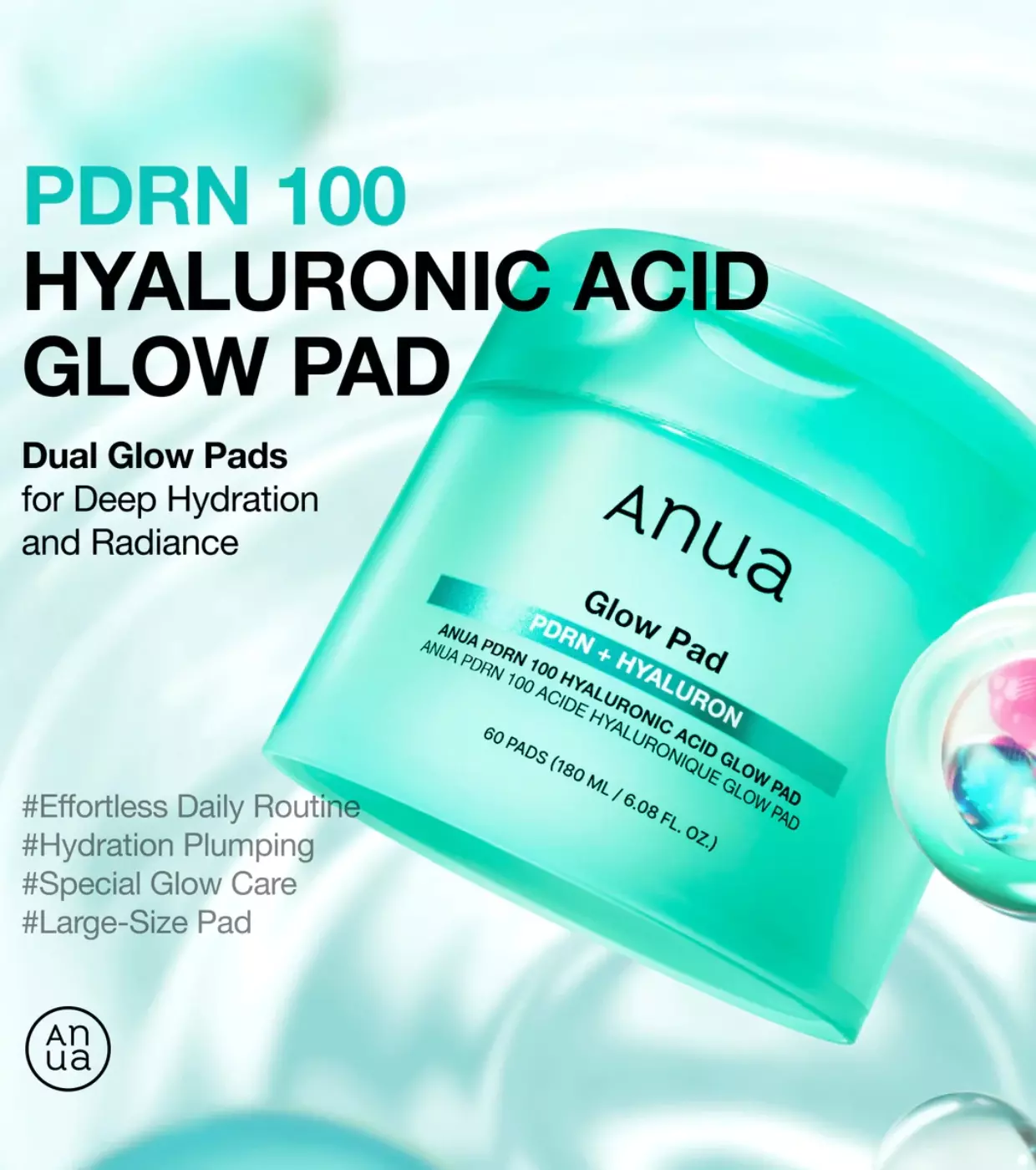 Anua PDRN 100 Hyaluronic Acid Glow Pad 180ml (60 EA)