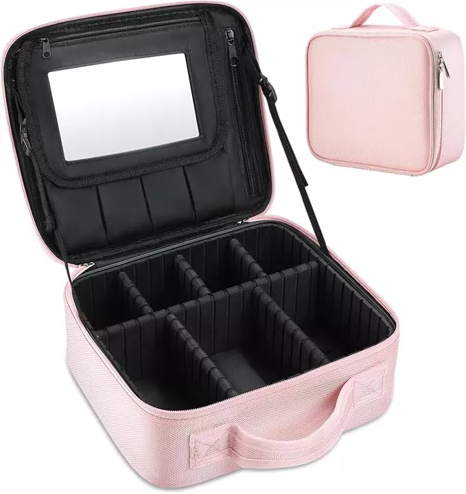 Blink Custom Professional Storage Cosmetic Waterproof Leather Light up Travel Makeup Bag With Led Mirror