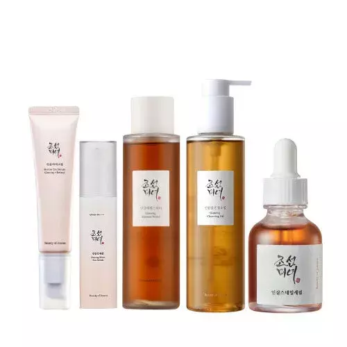 Beauty Of Joseon Ginseng 5pcs Bundle Set [ Ginseng Moist Sun Serum (50ml), Ginseng Cleansing Oil (210ml), Revive Serum : Ginseng + Snail Mucin (30ml), Ginseng Essence Water (150ml), Revive Eye Serum: 